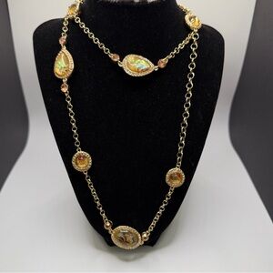 Lia Sophia Elegant Gold and Yellow/Amber Abalone Long Necklace w/Adj Length